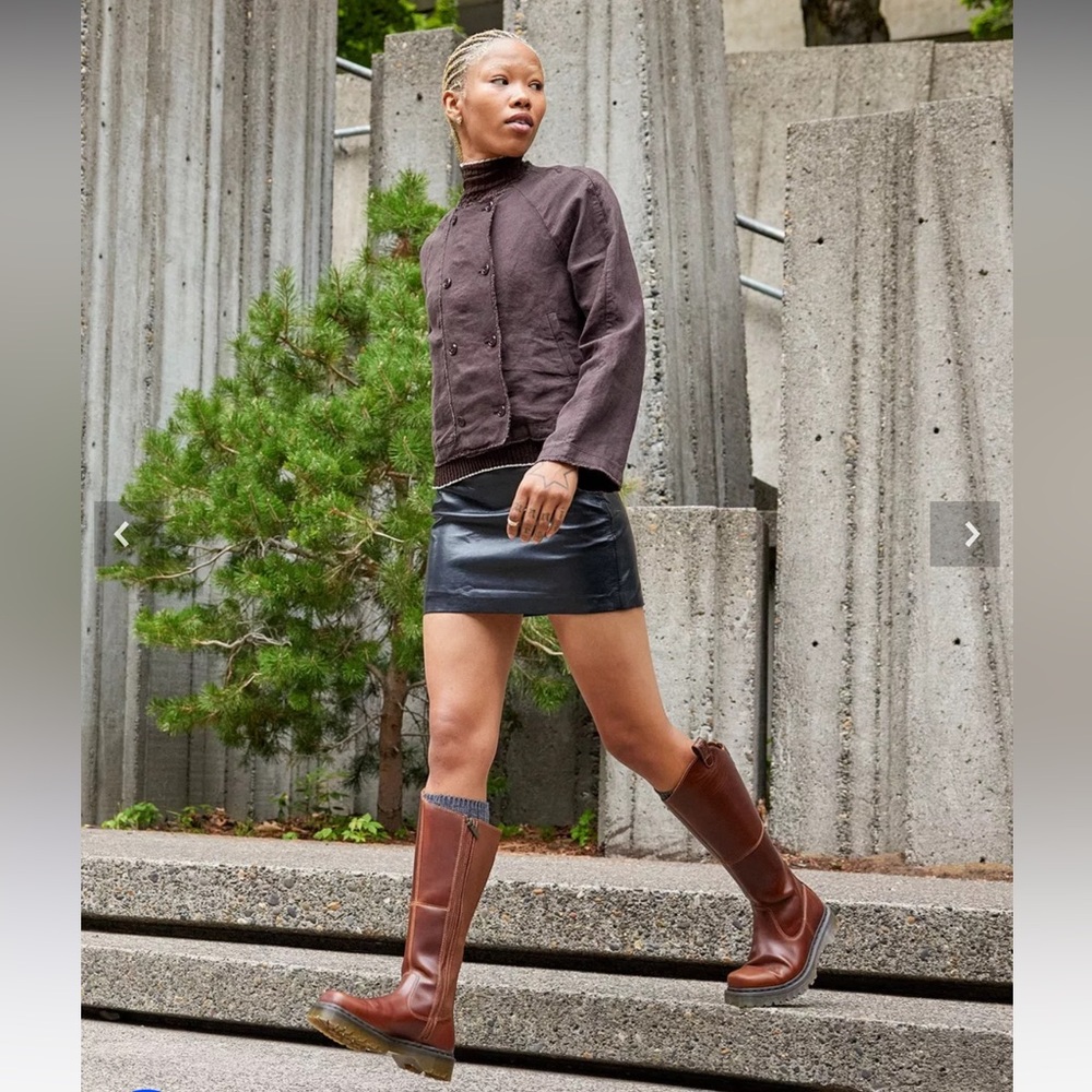 Dr. Martens Tall Leather Heeled Boots in Chestnut Brown